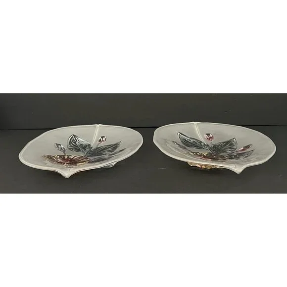 Vintage Mikasa Calypso Footed Frosted Footed Floral Platter 11" Lot of 2 - Picture 6 of 7